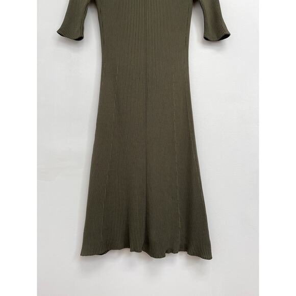 Everlane The Knit Polo Dress Collared Ribbed Short-Sleeve Midi Olive - Small - Picture 9 of 13